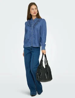 ONLDASHA-SEVIGNY L/S FRILL SHIRT DNM AKM - Jeansskjortor