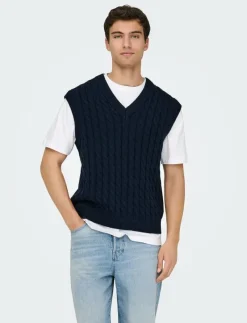 ONSKICKER LIFE RLX 3 CABLE VEST KNIT - Stickade västar