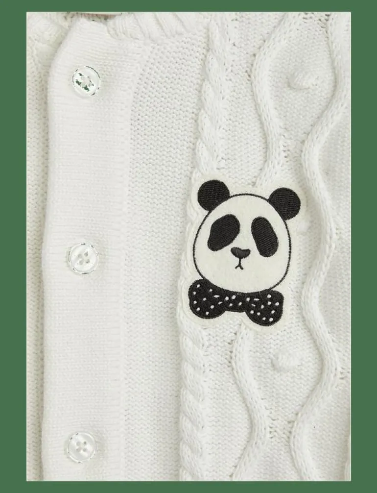 Panda texture knit baby onesie - Långärmad bodysuit