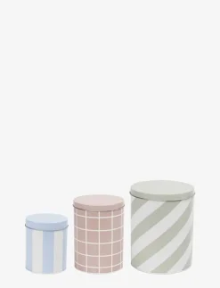 Plåtburkar set om 3 st, blå/beige/grön - Förvaringsburkar
