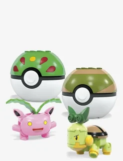 Pokémon Grass-Type Trainer Team Building Toy Kit, 4 Action Figures (118 Pieces) for Kids - Byggsats