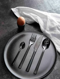 RAW - bestik bestikæske 48 dele blank sort belægning 12 x kniv - ske - gaffel - kaffeske gaveæske - Bestickset