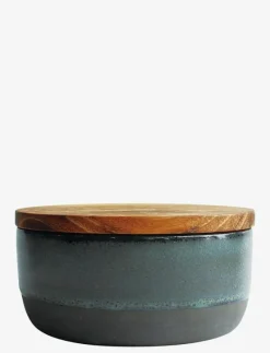 RAW Northern Green - lille skål m/teaktrælåg og ske 1 stk d9,5xh4,5 cm 24 cl - Skålar & Fat