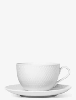 Rhombe Tekopp med fat 39 cl vit - Kaffekoppar