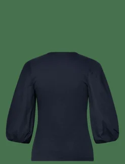 Rib-Knit Balloon-Sleeve Henley Top - T-shirts