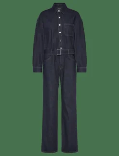 Rinse-wash denim jumpsuit with belt - Jumpsuits