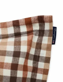 Rust Brown/White Checked Cotton Flannel Pillowcase - Örngott