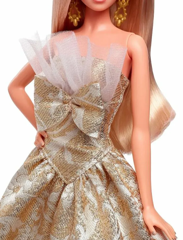 Signature 2025 Holiday Fashion Doll, Seasonal Collector, Blonde with Silver & Gold Gown - Dockor