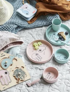 Silicone dinner set Sea friends Powder - Serveringsset