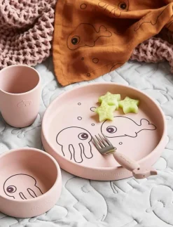 Silicone dinner set Sea friends Powder - Serveringsset