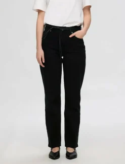 SLFALICE MW STRAIGHT BLACK JEANS NOOS - Straight jeans