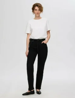 SLFALICE MW STRAIGHT BLACK JEANS NOOS - Straight jeans
