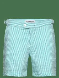 Tailored Swim Shorts Turquoise Seersucker - Badbyxor