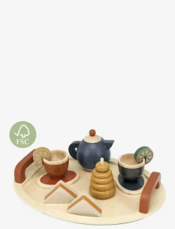 Tea set with tray in FSC wood - Leksakskök & Tillbehör