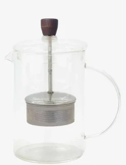 Tekanna i glas, mörk träplupp - Tekannor