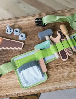 TOOL BELT WOOD IN GIFT BOX 15 PARTS - Leksaksverktyg