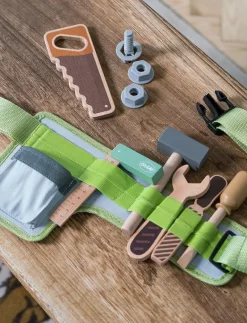 TOOL BELT WOOD IN GIFT BOX 15 PARTS - Leksaksverktyg