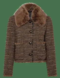 Tweed jacket with fur collar - Enkelknäppta kavajer