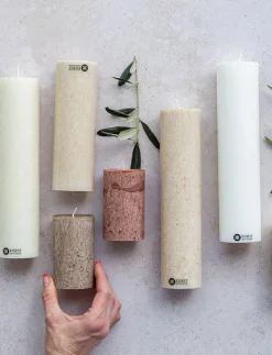 Upcycled olive wax pillar candle - Kronljus
