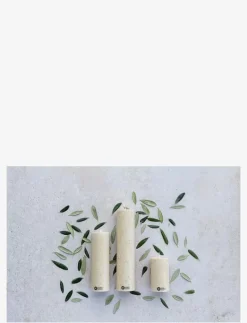 Upcycled olive wax pillar candle - Blockljus