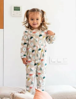 Velour play suit printed for baby -BCI - Långärmad bodysuit