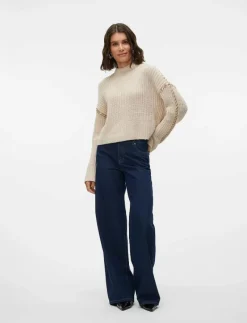 VMNEWCREAM LS FUNNELNECK PULLOVER BOO - Stickat