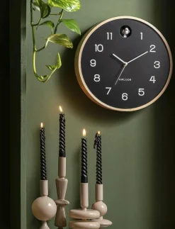 Wall clock Natural Cuckoo birch wood black - Väggklockor