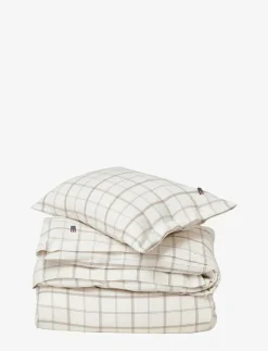 White/Brown Checked Cotton Flannel Bed Set - Påslakanset