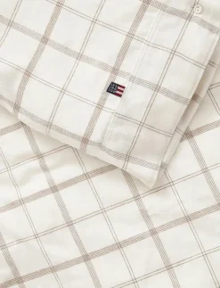 White/Brown Checked Cotton Flannel Bed Set - Påslakanset