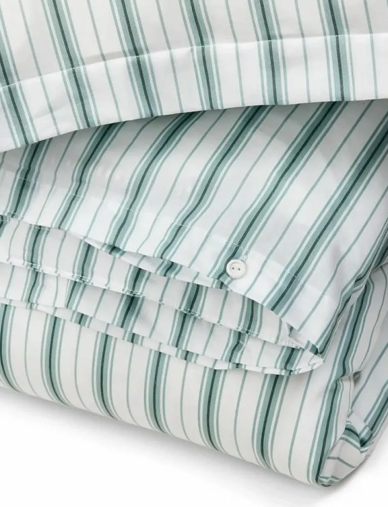 White/Eucalyptus Striped Cotton Poplin Bed Set - Påslakanset