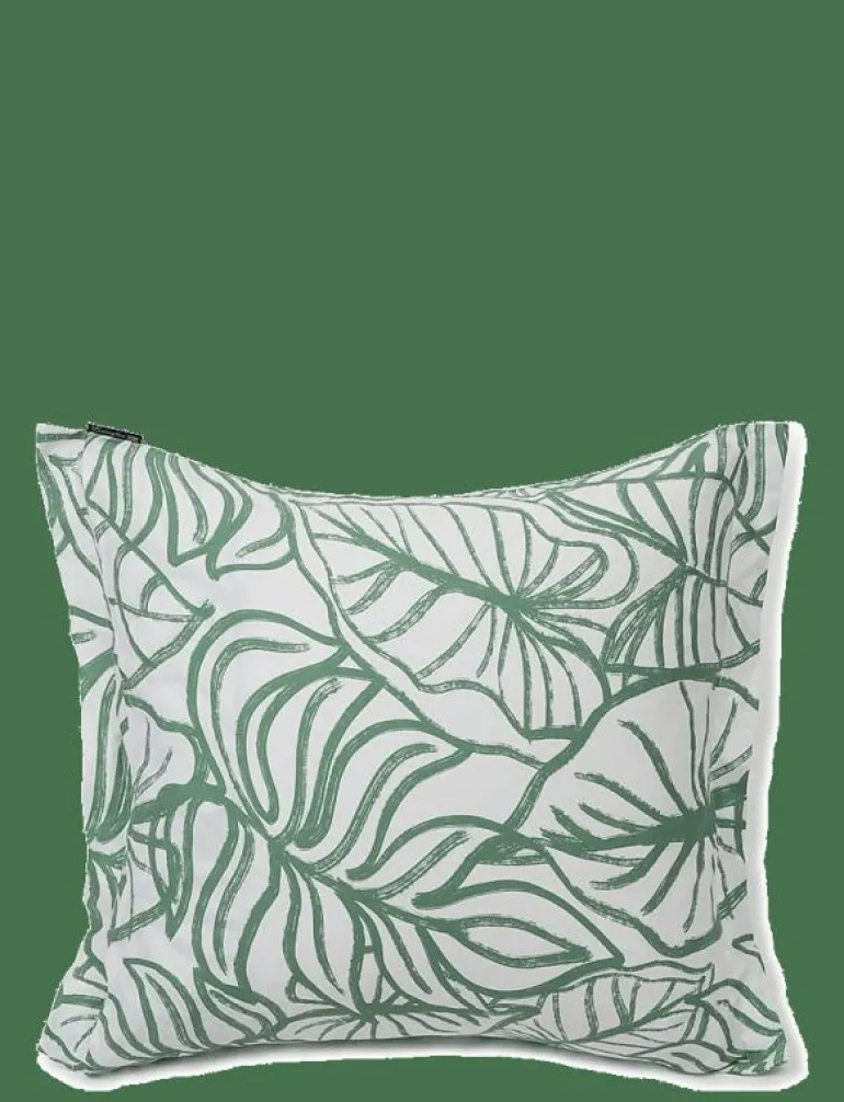 White/Green Printed Cotton Sateen Pillowcase - Örngott