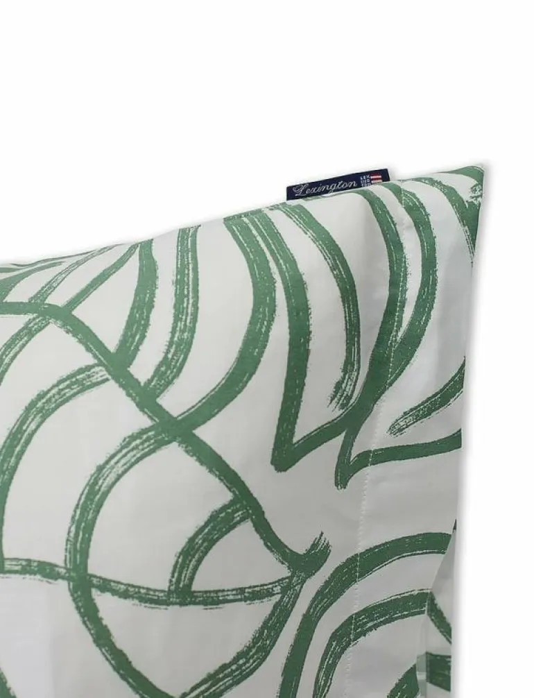 White/Green Printed Cotton Sateen Pillowcase - Örngott