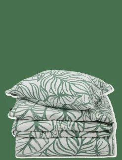White/Green Printed Cotton Sateen Bed Set - Påslakanset