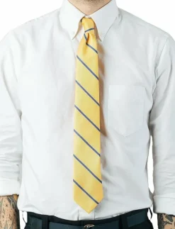 Yellow Blue Single Stripes Silk Tie - Slipsar