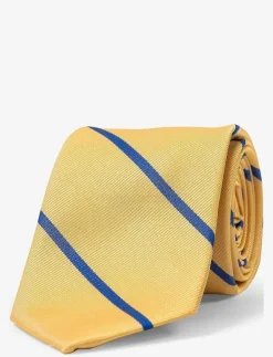Yellow Blue Single Stripes Silk Tie - Slipsar